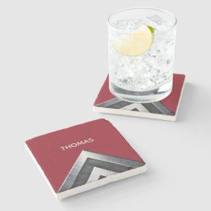 Posavasos De Piedra Elegante Estampa Metálica Monogramada