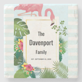 Posavasos De Piedra Elegante flamenco rosa y espiga tropical