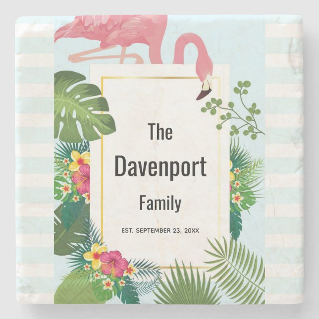 Posavasos De Piedra Elegante flamenco rosa y espiga tropical (Anverso)