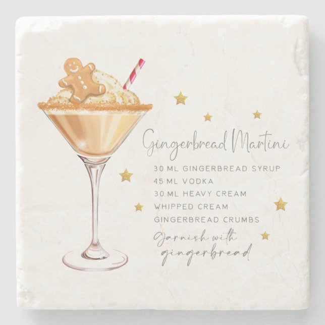 Posavasos De Piedra Elegante Gingerbread Martini Receta Navidades Blan (Anverso)