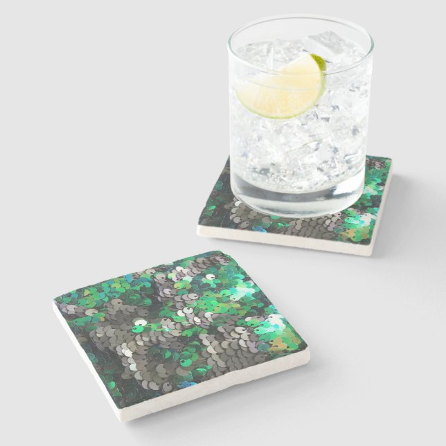 Posavasos De Piedra Elegante glamour glamour greens grays secuencia de (Lateral)