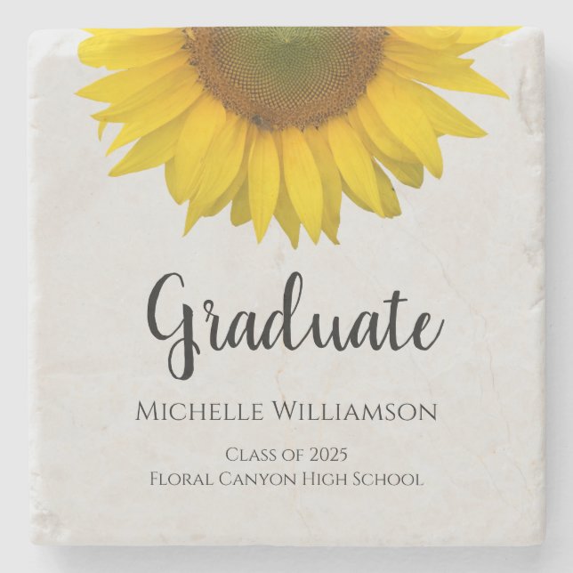 Posavasos De Piedra Elegante Graduado Yellow Sunflower Graduación Gris (Anverso)