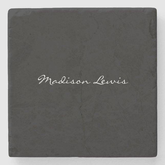 Posavasos De Piedra Elegante guión simple caligrafía de nombre negro (Anverso)