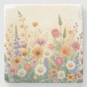 Posavasos De Piedra Elegante jardín de flores silvestres de acuarela p