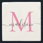 Posavasos De Piedra Elegante manuscrito monograma personalizado magent<br><div class="desc">Elegante Estilo Magenta Caliente Personalizado Monograma Rosa Nombre De La Elegante Monstruo De Piedra</div>