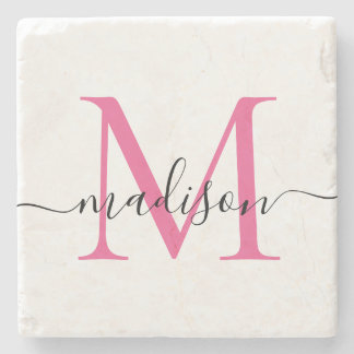 Posavasos De Piedra Elegante manuscrito monograma personalizado magent