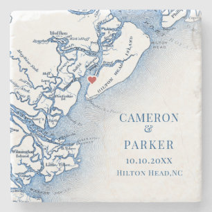 Posavasos De Piedra Elegante Mapa de la Isla Hilton Head Azul Marino p