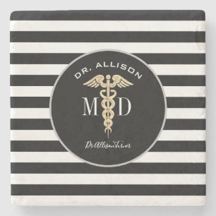Posavasos De Piedra Elegante Médica médico blanco negro personalizad