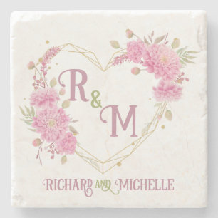 Posavasos De Piedra Elegante Moda mínima Letra inicial nombre monogram