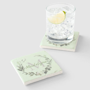 Posavasos De Piedra Elegante Monograma Acuarela Nombre de Familia Botá