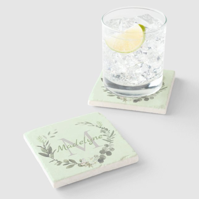 Posavasos De Piedra Elegante Monograma Acuarela Nombre de Familia Botá (Lateral)