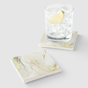 Posavasos De Piedra Elegante Monograma de Patrón Abstracto con Tinta D