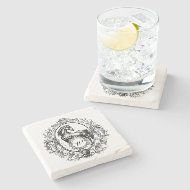 Posavasos De Piedra Elegante Monograma ecuestre de lujo (Lateral)