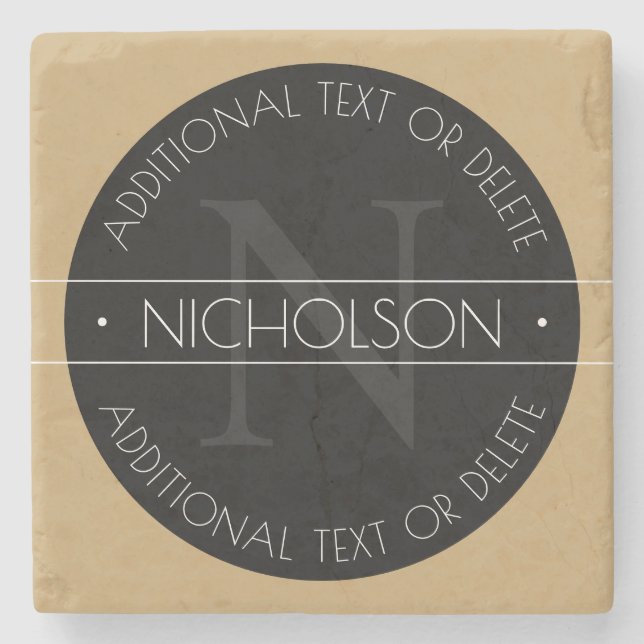 Posavasos De Piedra Elegante Monograma Editable Moderno Negro Blanco D (Anverso)