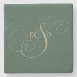 Posavasos De Piedra Elegante Monograma Marfil Aterciopelado Café Bodas