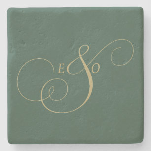 Posavasos De Piedra Elegante Monograma Marfil Aterciopelado Café Bodas