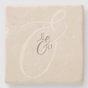 Posavasos De Piedra Elegante Monograma Marrón Claro Boda de Marfil