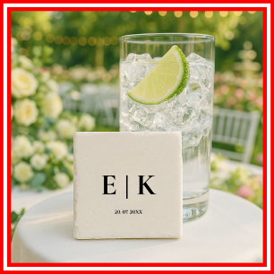 Posavasos De Piedra Elegante Monograma Moderno Boda Simple