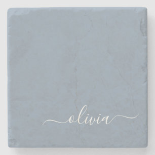 Posavasos De Piedra Elegante Monograma moderno Minimalista azul turbio