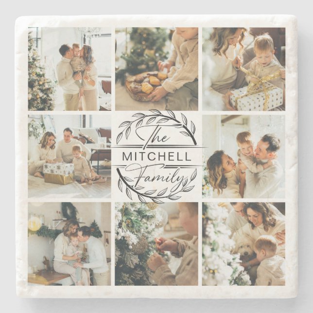 Posavasos De Piedra Elegante Monograma Moderno Nombre inicial de famil (Anverso)