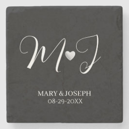 Posavasos De Piedra Elegante Monograma Personalizado en Blanco y Negro