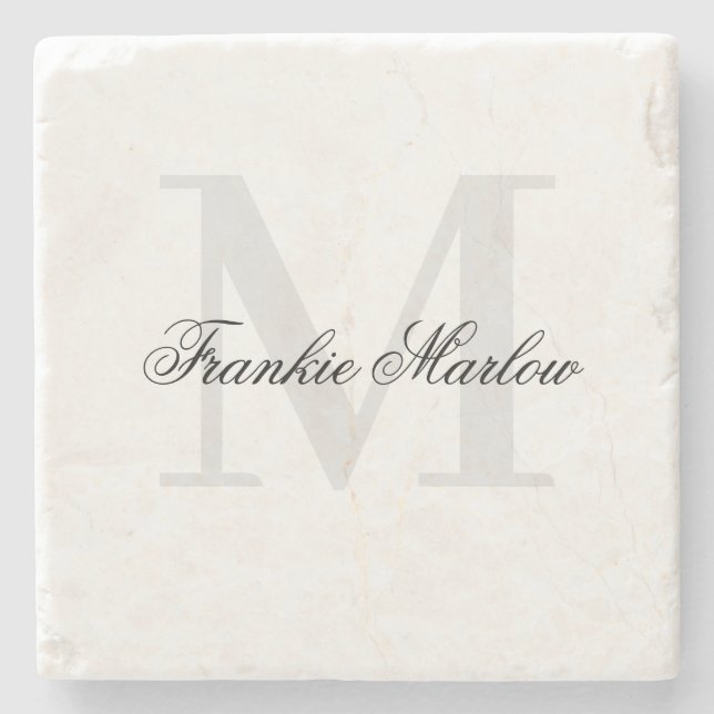 Posavasos De Piedra Elegante Monograma personalizado Nombre de guión c (Anverso)