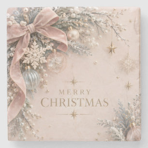 Posavasos De Piedra Elegante Navidad Femenina, Estilo Rosa Polvo