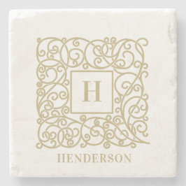 Posavasos De Piedra Elegante nombre de familia de monograma personaliz