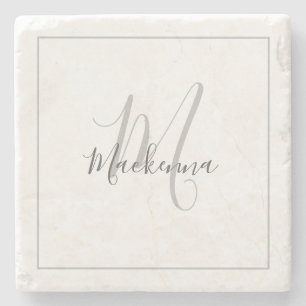 Posavasos De Piedra Elegante Nombre de Monograma Personalizado Guión