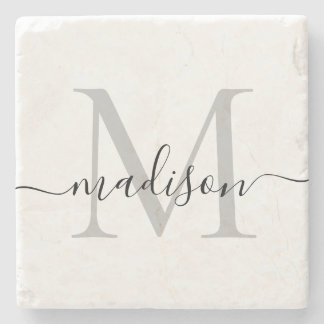 Posavasos De Piedra Elegante Nombre Personalizado De Guión De Monogram