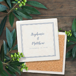 Posavasos De Piedra Elegante novia y Personalizado Groom azul y blanco