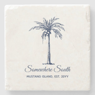 Posavasos De Piedra Elegante Palma Azul Tropical Personalizada
