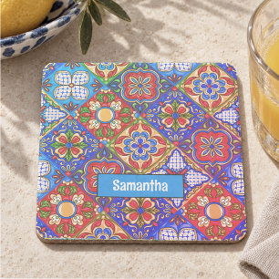 Posavasos De Piedra Elegante patrón de baldosas Talavera mexicanas en