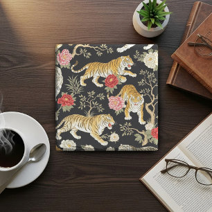 Posavasos De Piedra Elegante patrón de chinoiserie de tigre y peonía n