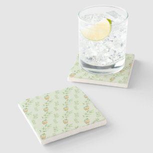 Posavasos De Piedra Elegante patrón de hojas de acuarela moderna VERDE