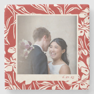 Posavasos De Piedra Elegante patrón floral rojo Foto personalizada  
