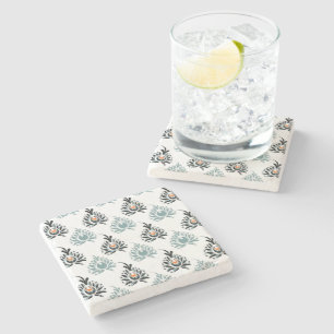 Posavasos De Piedra Elegante patrón floral Rosa azul