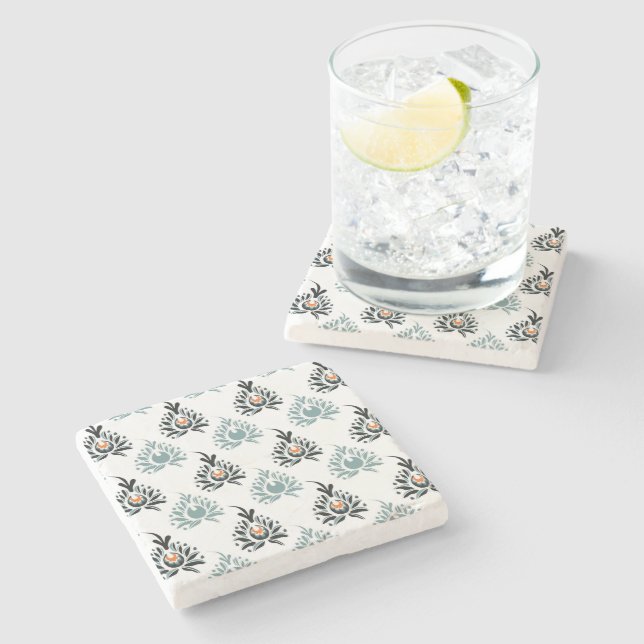 Posavasos De Piedra Elegante patrón floral Rosa azul (Lateral)