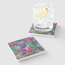 Posavasos De Piedra Elegante pavoreal floral púrpura turquesa