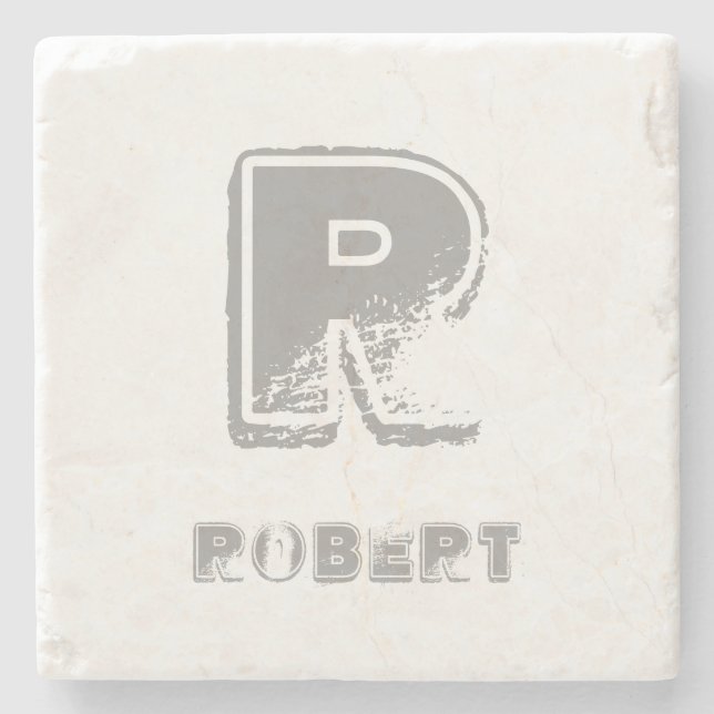 Posavasos De Piedra Elegante Plantilla Monogramada Diseño Elegante Rús (Anverso)