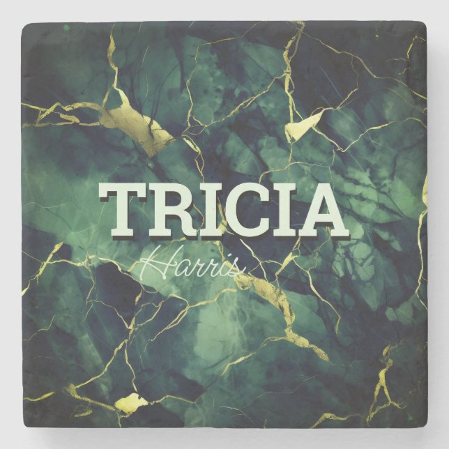 Posavasos De Piedra Elegante purpurina de oro de mármol verde turquesa (Anverso)