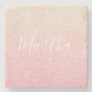 Posavasos De Piedra Elegante purpurina de oro rosa de gradiente de gra