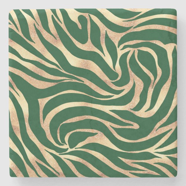 Posavasos De Piedra Elegante Purpurina dorado Zebra Green Animal Print (Anverso)