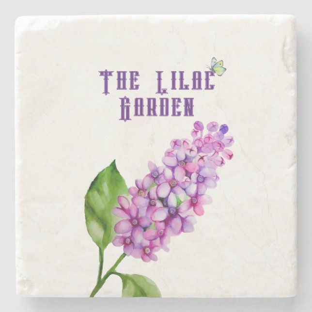 Posavasos De Piedra Elegante rama lila acuarela (Anverso)