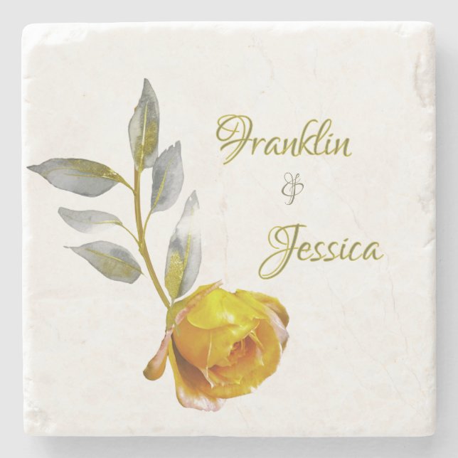 Posavasos De Piedra Elegante rosa de paz suave Boda oval verde y dorad (Anverso)