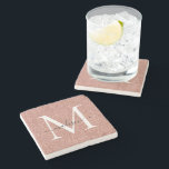 Posavasos De Piedra Elegante Rosa Purpurina dorado Monograma Nombre de<br><div class="desc">Elegante Rosa Purpurina de oro Sparkle Monograma Girly Script Nombre de la escayola de piedra</div>