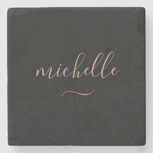 Posavasos De Piedra Elegante Script Monograma Black Gold Swash