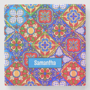 Posavasos De Piedra Elegante talavera mexicana azulejos púrpura azul r