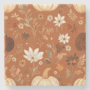 Posavasos De Piedra Elegante Terra Cota Pumpkin Autumn Floral Pattern