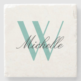Posavasos De Piedra Elegante Verde azulado Nombre de guión de monogram